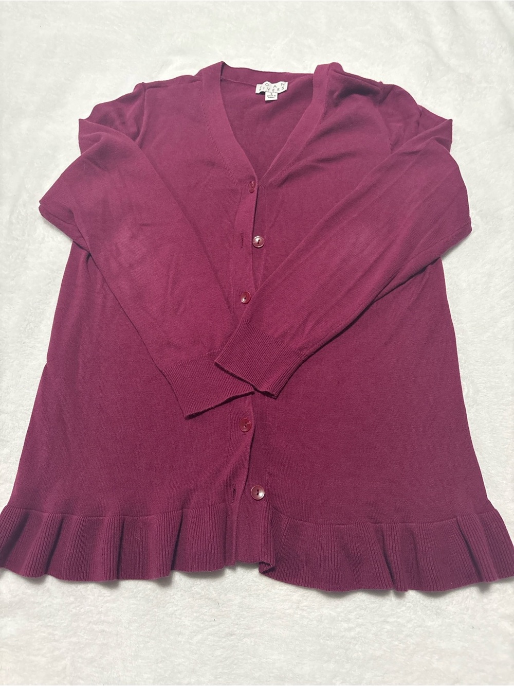 Joan Rivers Plum Ruffle-Hem V-Neck Cardigan